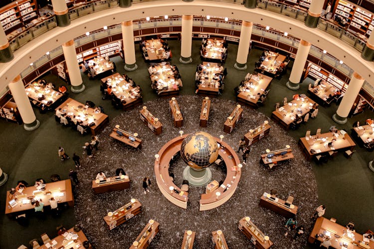 A High Angle Shot Of The Interior Of The Presidential Library In Turkey