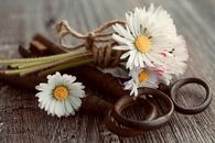 White Flowers Near Antique Keys