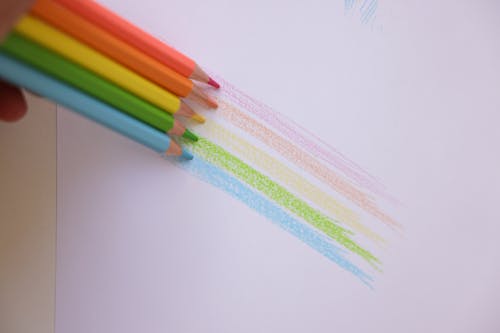 Free Bright Colors of Coloring Pencils on a White Surface Stock Photo