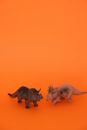 Grey Dinosaur Toy on Orange Surface