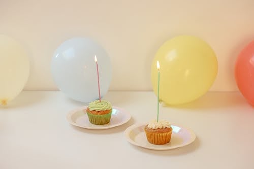 Free Cupcakes with Lighted Candles Stock Photo