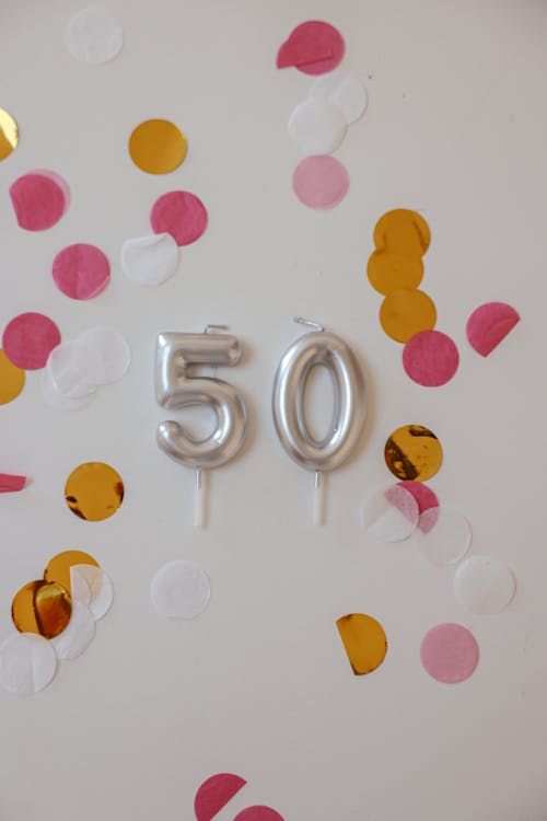Free 50th Birthday Balloons on the Wall Stock Photo