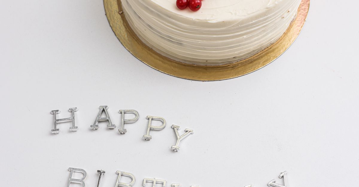Rüyada Tatlı Sözler Duymak - Rüya Tabiri ve Anlamı - Celebratory white birthday cake with berries on a minimal background with 'Happy Birthday' text.