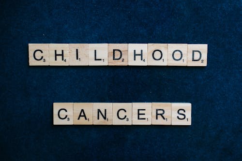 Childhood Cancers Text using Scrabble Tiles