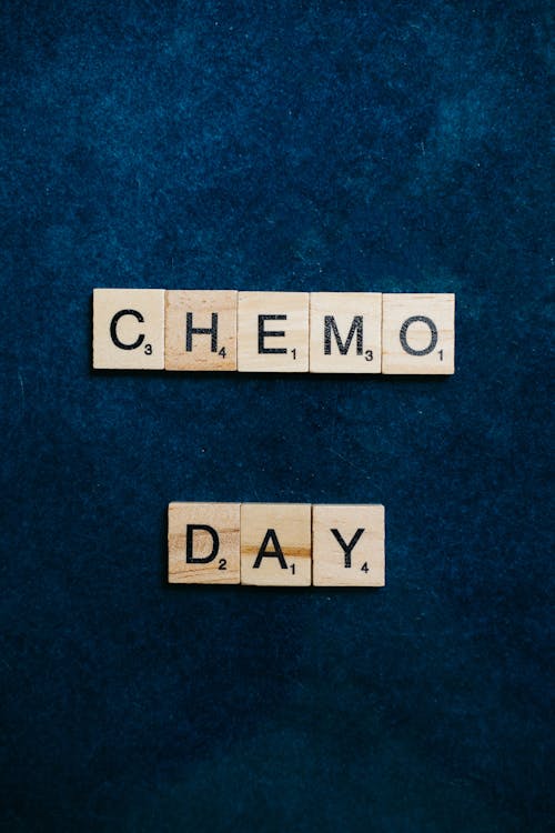 Chemo Day Spelled using Scrabble Tiles