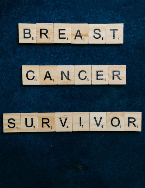 Free Breast Cancer Survivor Spelled with Scrabble Tiles Stock Photo