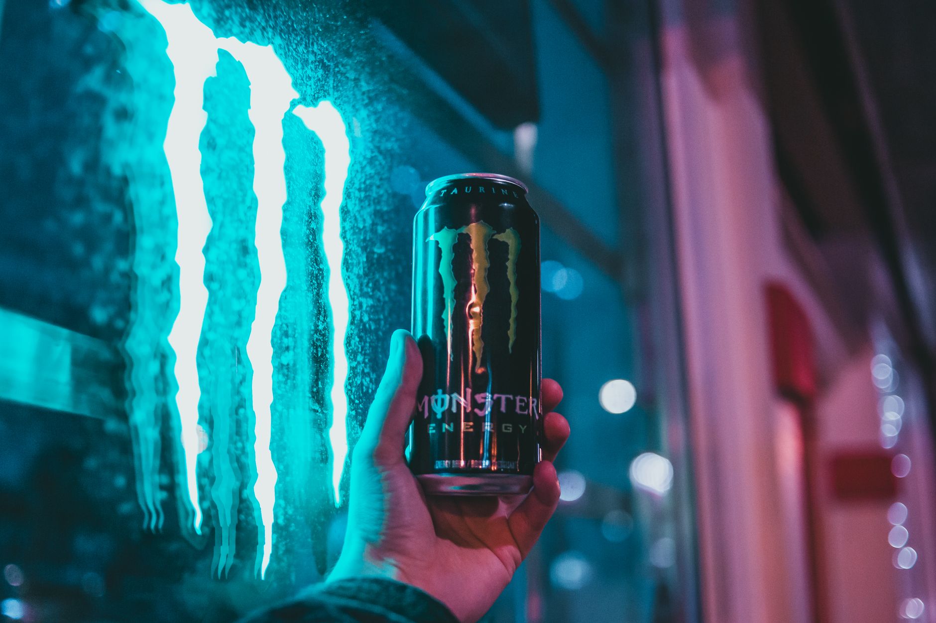 Assortment of energy drinks on table