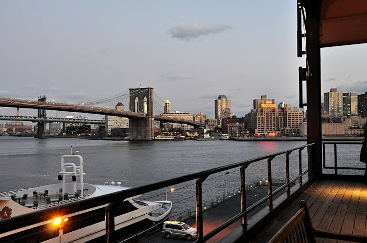 Suspension Bridge Near City Buildings