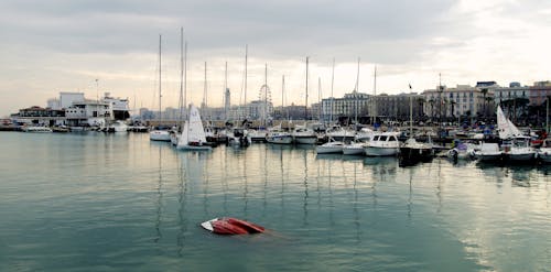 Witte Motorboot En Jacht Geparkeerd Op Waterlichaam