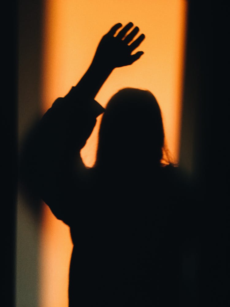 Silhouette Of Woman With Raised Arm