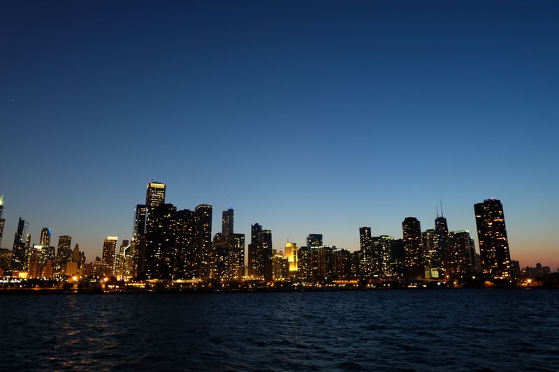 City skyline at dusk