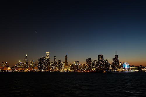 Panoramic View of Lighted City at Night