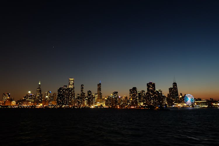 Panoramic View Of Lighted City At Night