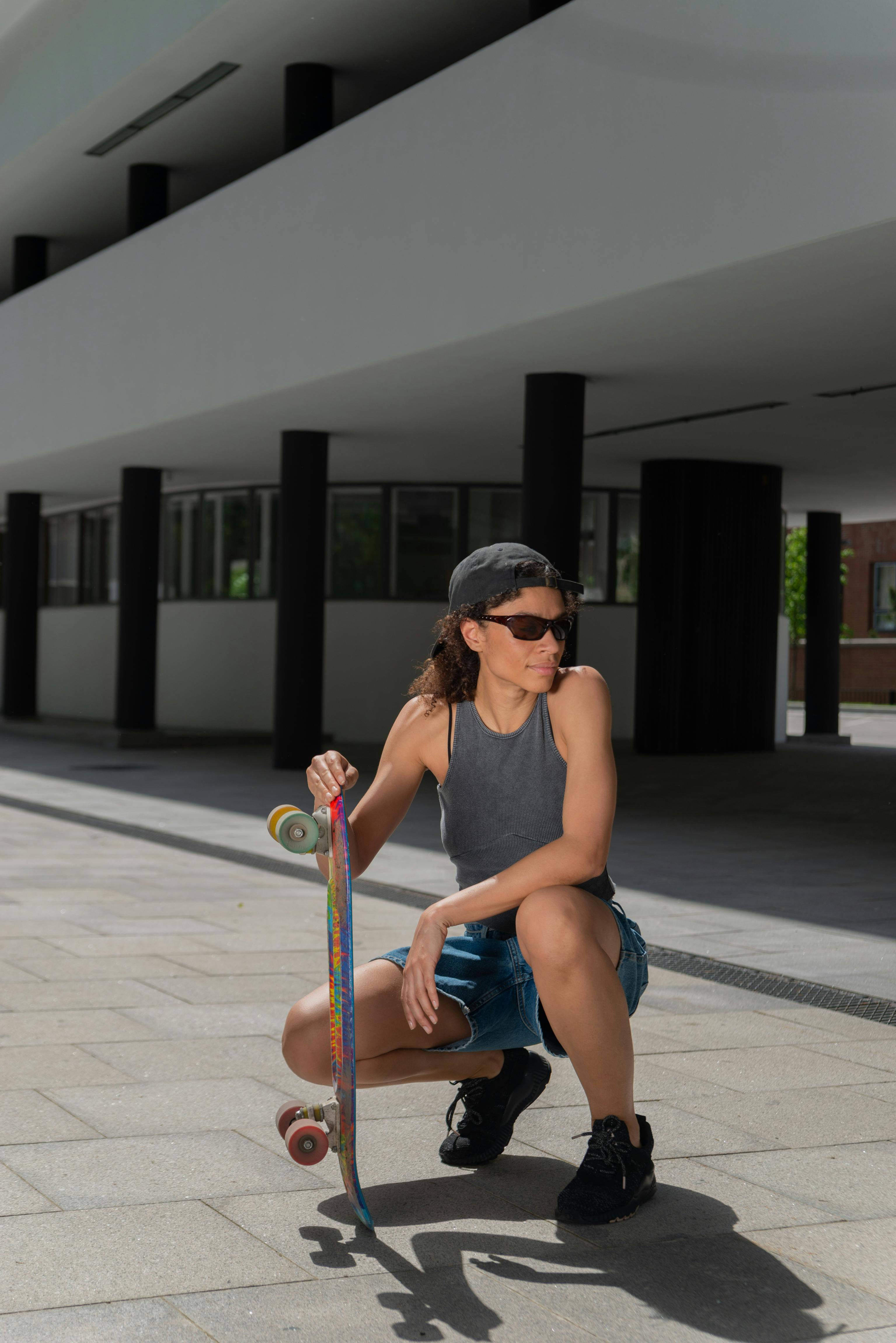 Woman Holding a Skateboard