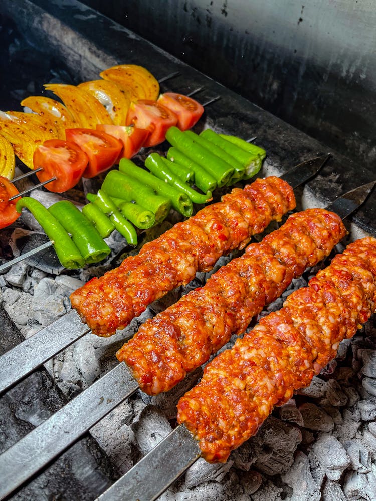 Close-up Of Meat And Vegetables On A Grill 