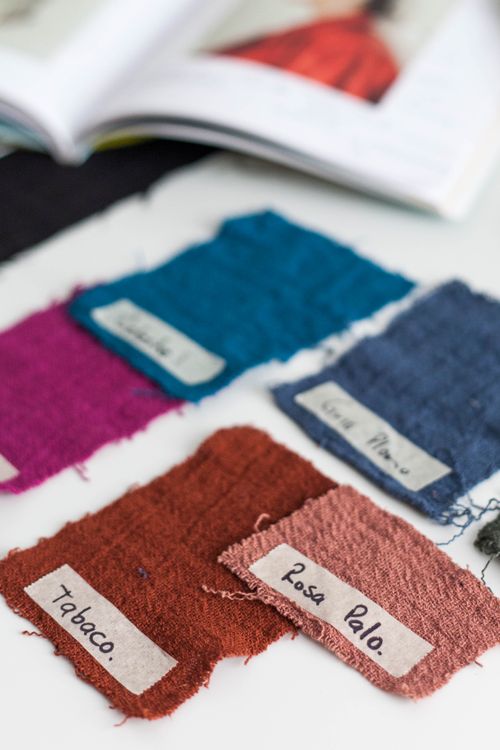 Free A collection of colorful fabric swatches labeled for textile design inspiration and creativity. Stock Photo