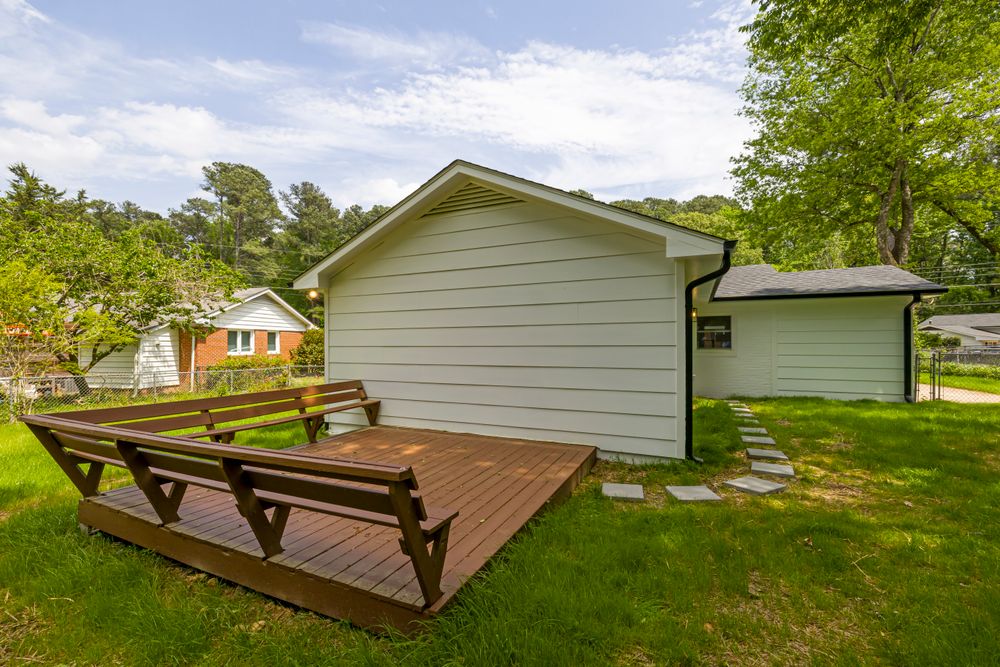 Residential wooden deck and outdoor living area