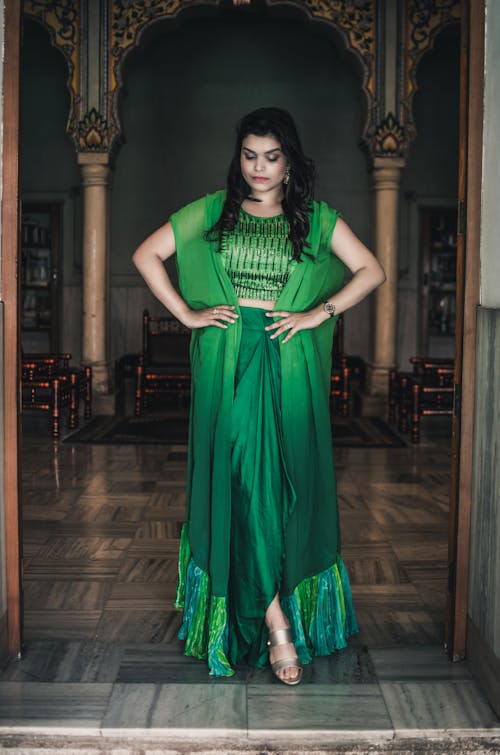 A Woman Wearing a Green Sari
