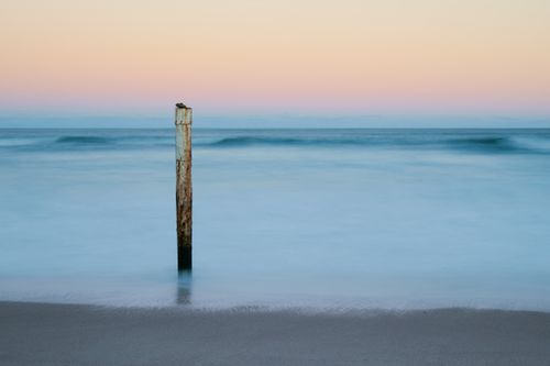 Free Peaceful and minimalistic beach scene with gentle waves and pastel skies in Sydney. Stock Photo