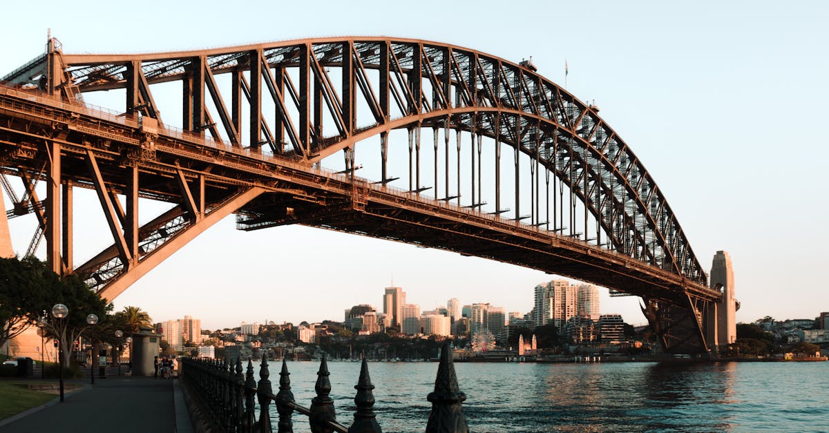 Iconic Sydney Harbour Bridge against the city skyline in Australia's famous waterfront.