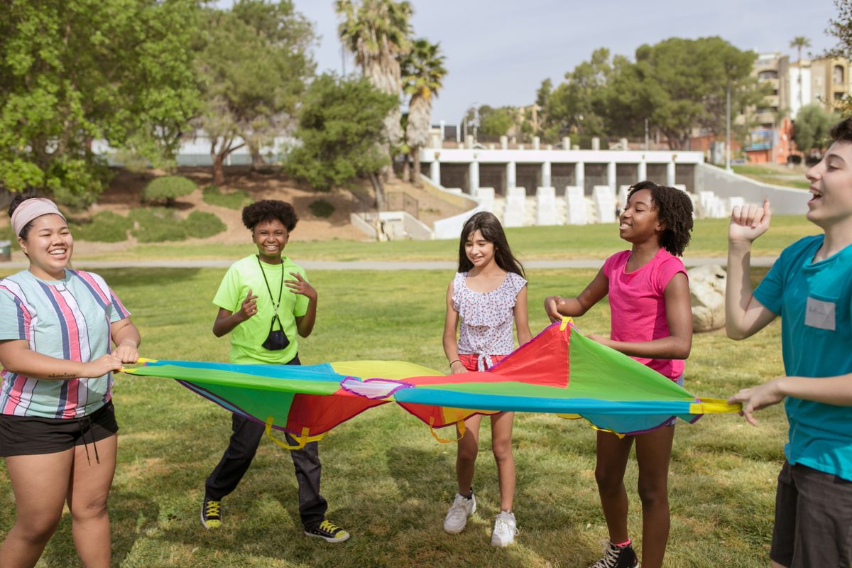 Group of kids playing a fun outdoor game together