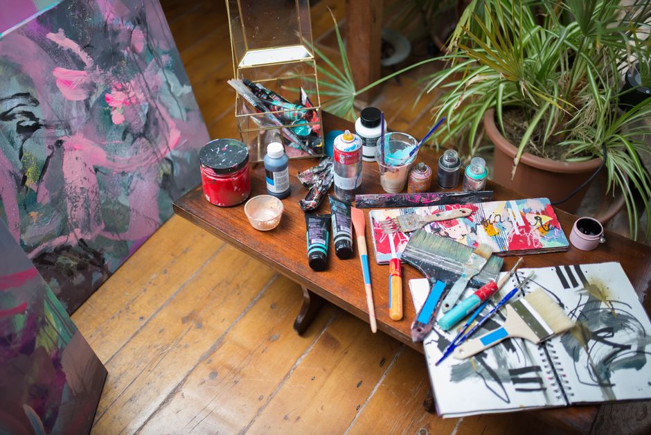 art supplies on table natural light lifestyle photo 2