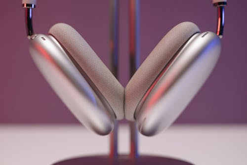 Close-Up Shot of Silver Headphones