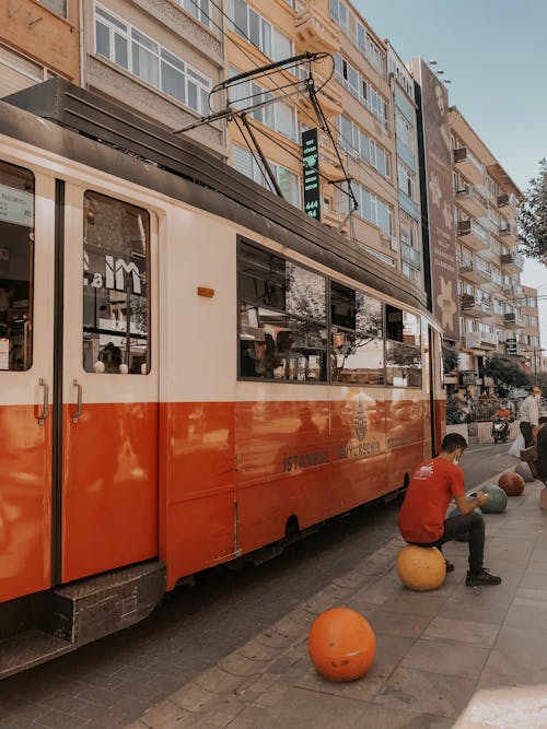 Tram Going Through a City Street in Istanbul 