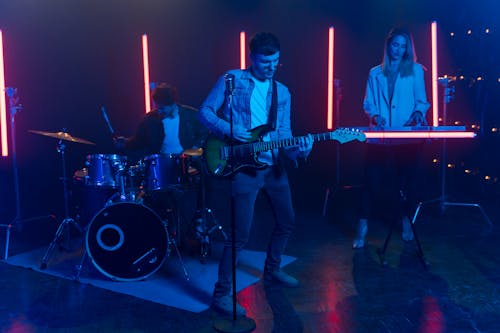 Band Playing Music Together in the Dark