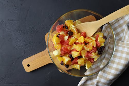 Fruit Salad in a Clear Glass Bowl