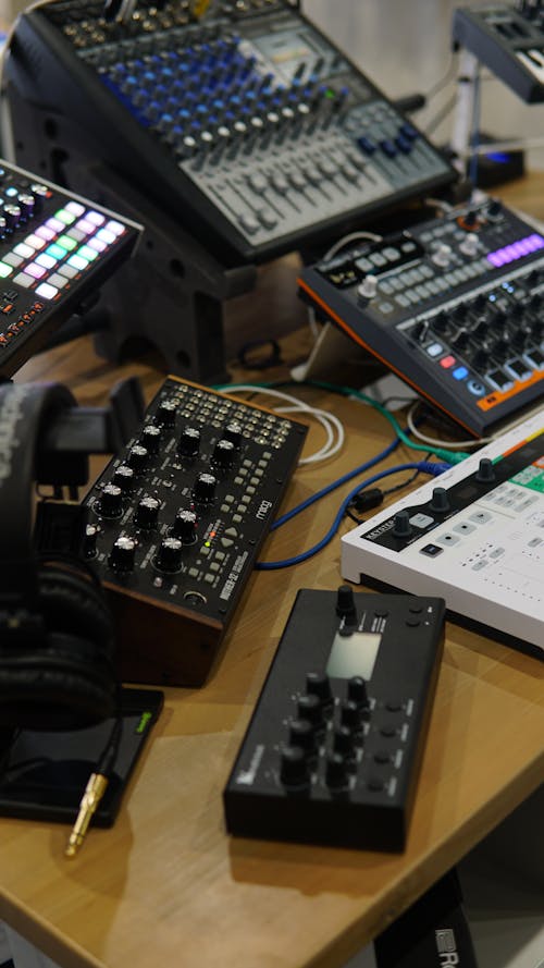 Different Soundboard Placed on a Wooden Table