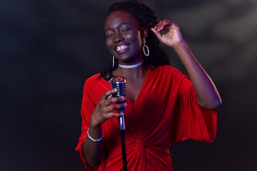 A Woman Singing Cheerfully