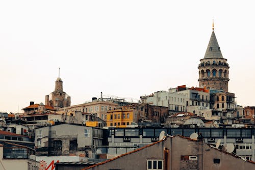 Cityscape with a View on Galata Tower in Istanbul, Turkey 