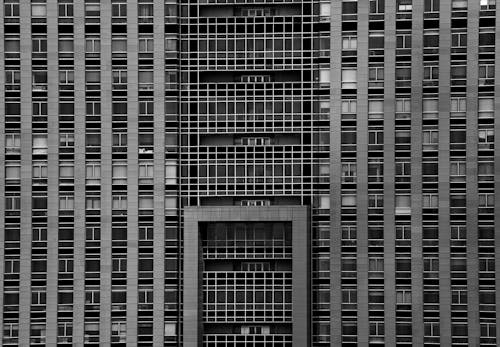 Monochrome Photo of Geometric Pattern of a Building