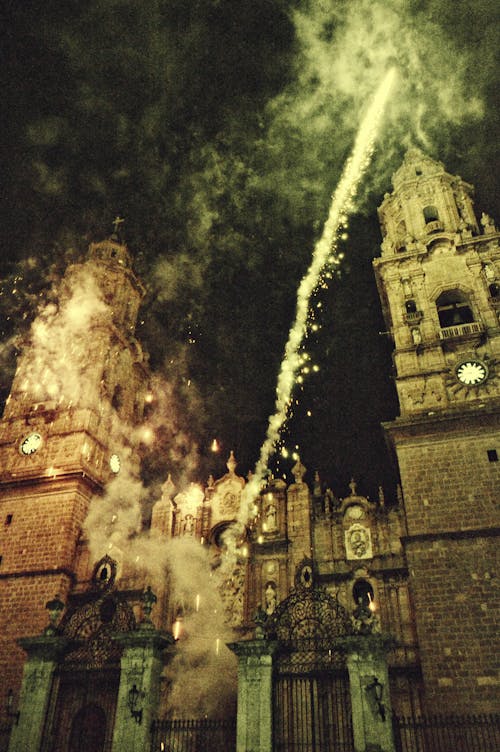 Fireworks In Front Of A Cathedral