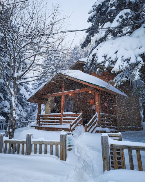 Photos gratuites de bungalow, cabine, couvert de neige