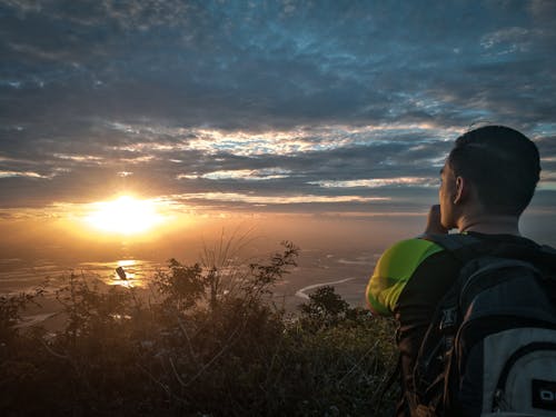 Free Man Carrying Backpack Stock Photo