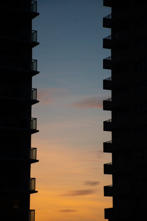 Silhouette of Condominium Buildings during Sunset · Free Stock Photo