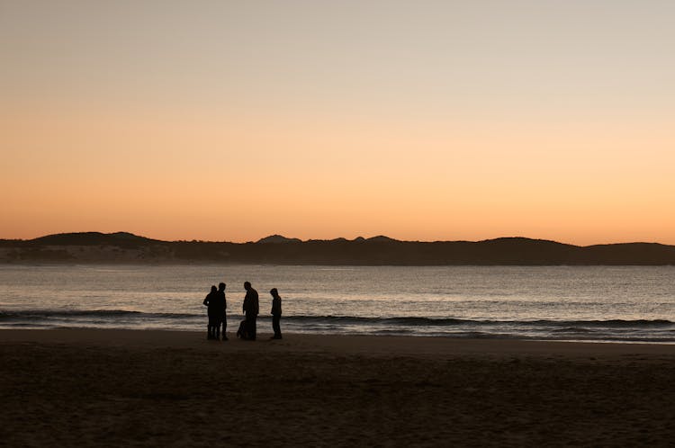 Silhouette Of People At The Beach