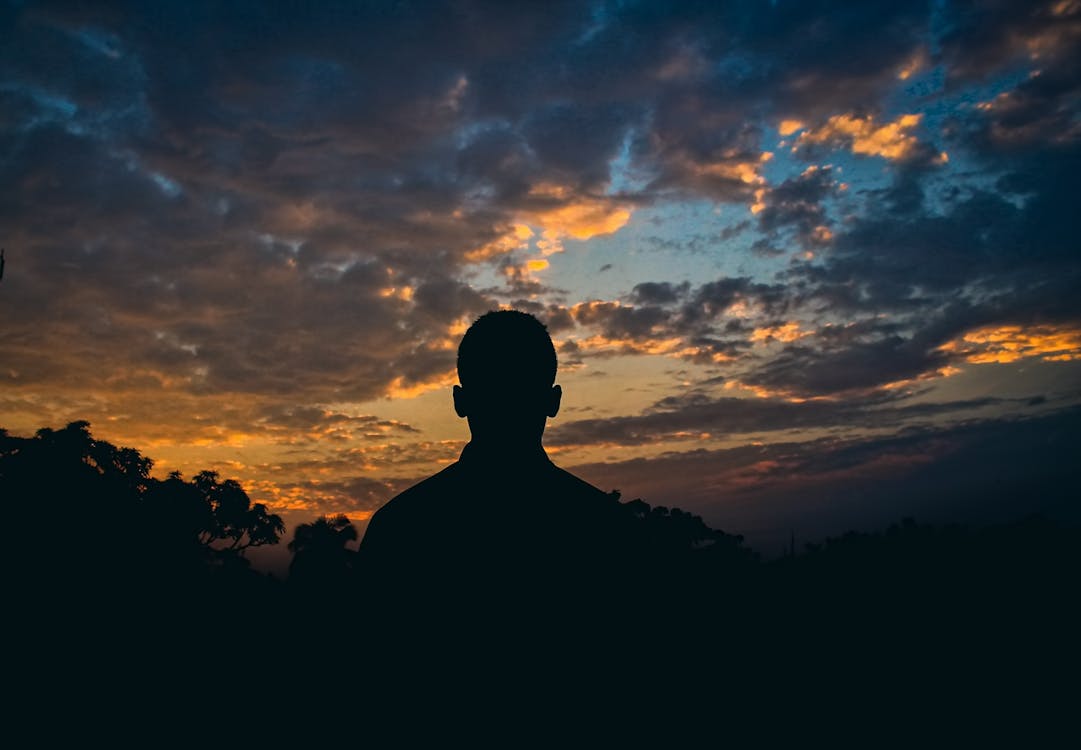 Free Silhouette Of Man Watching Golden Hour Stock Photo