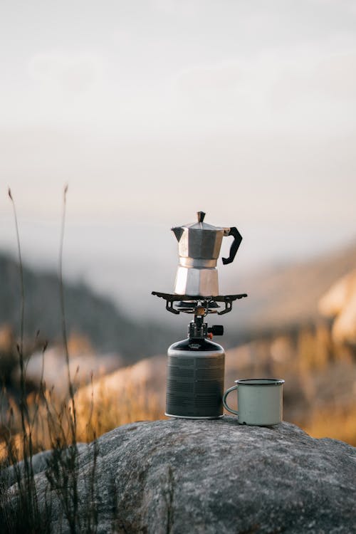 Free Brewing Coffee on Top of Rock Stock Photo
