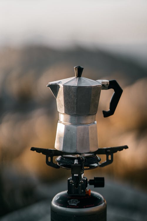 Close-Up Shot of Black and Silver Coffee Pot