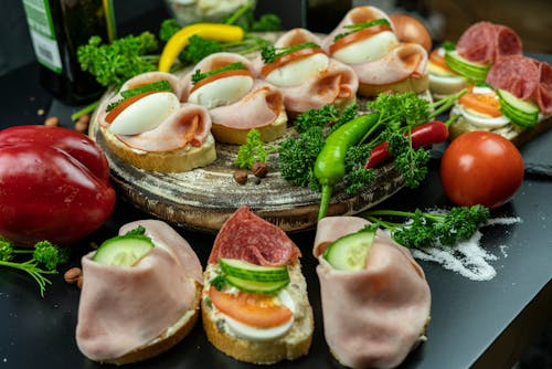 Free Slices of Ham and Salami on Sandwiches Stock Photo