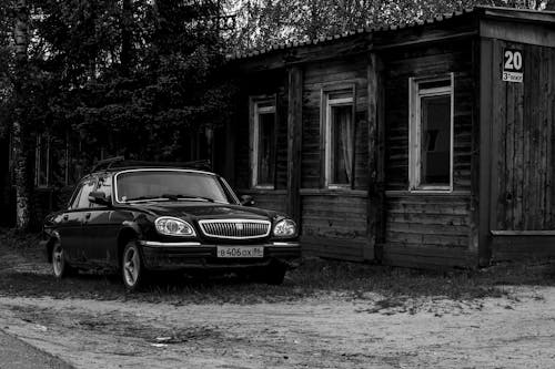 Black and White Photo of a Car