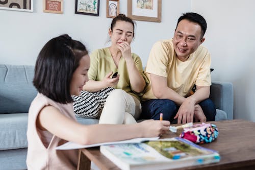 Free A Girl Showing her Homework to her Parents Stock Photo