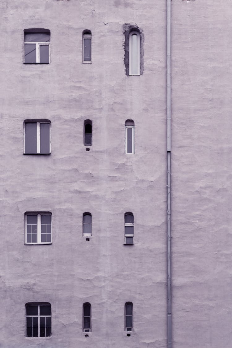 Windows And Gutter On Building Wall