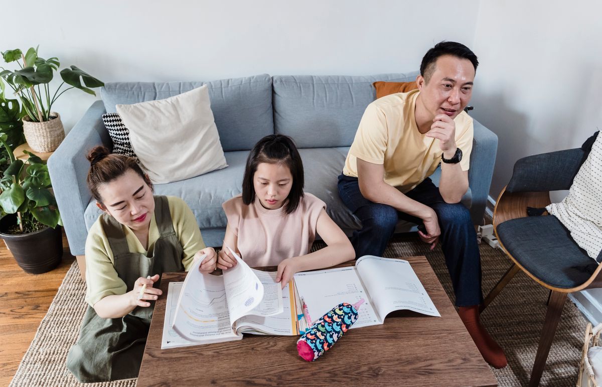 Family together at home