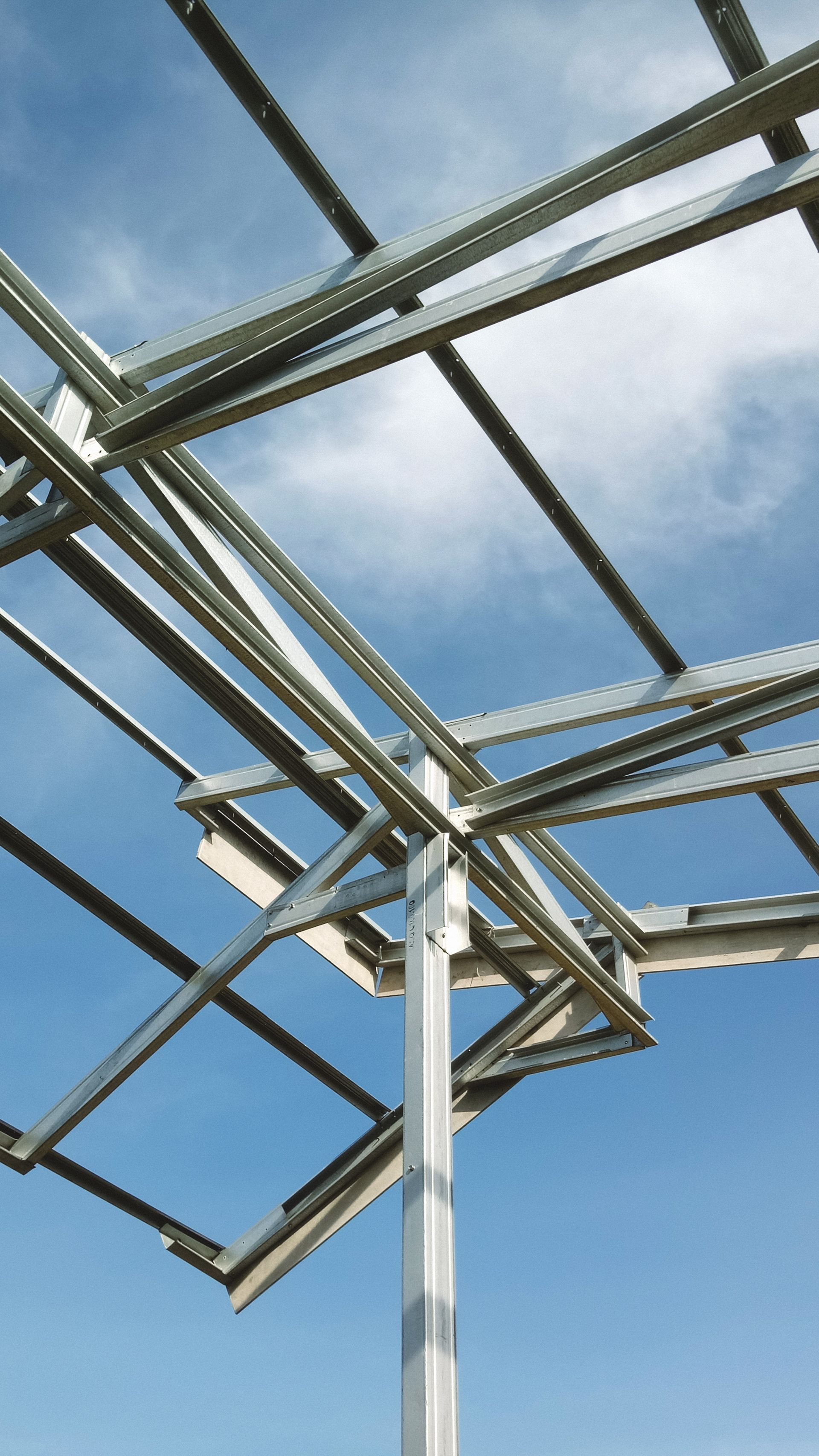 Structural steel framing on a commercial building