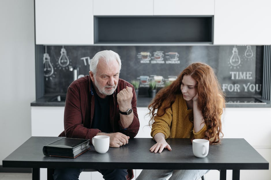 A teen and parent engage in a supportive role-play conversation at a kitchen table, demonstrating effective communication strategies.. A moment pictured by Pavel Danilyuk