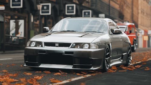 Close-Up Photo of a Nissan Skyline GTR on a Road